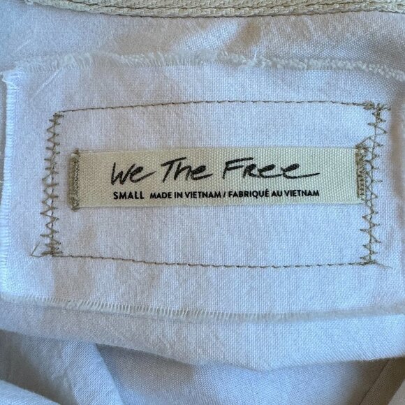 Free People Oversized Shirt Jacket Cream with Tan Exposed Stitching Raw Seams  S - Picture 6 of 11